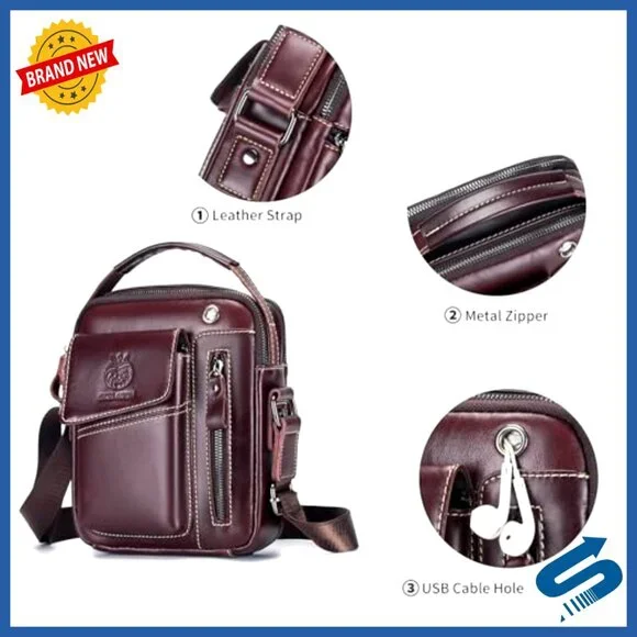 Small Genuine Leather Crossbody Bag for Men with Adjustable Strap